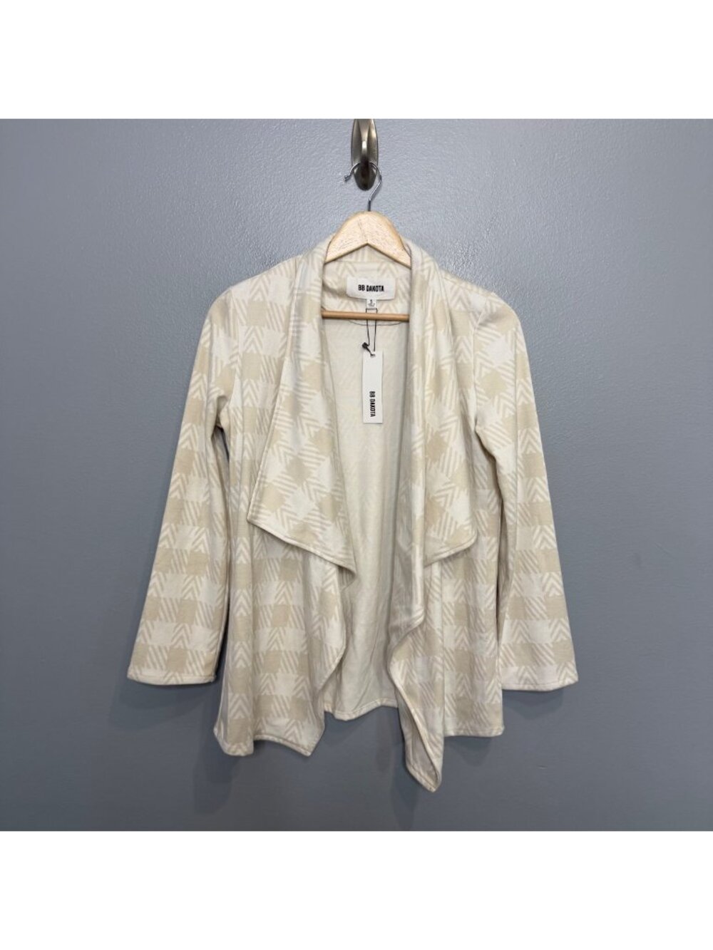 BB DAKOTA houndstooth print drapey open sweatshirt cardigan size S